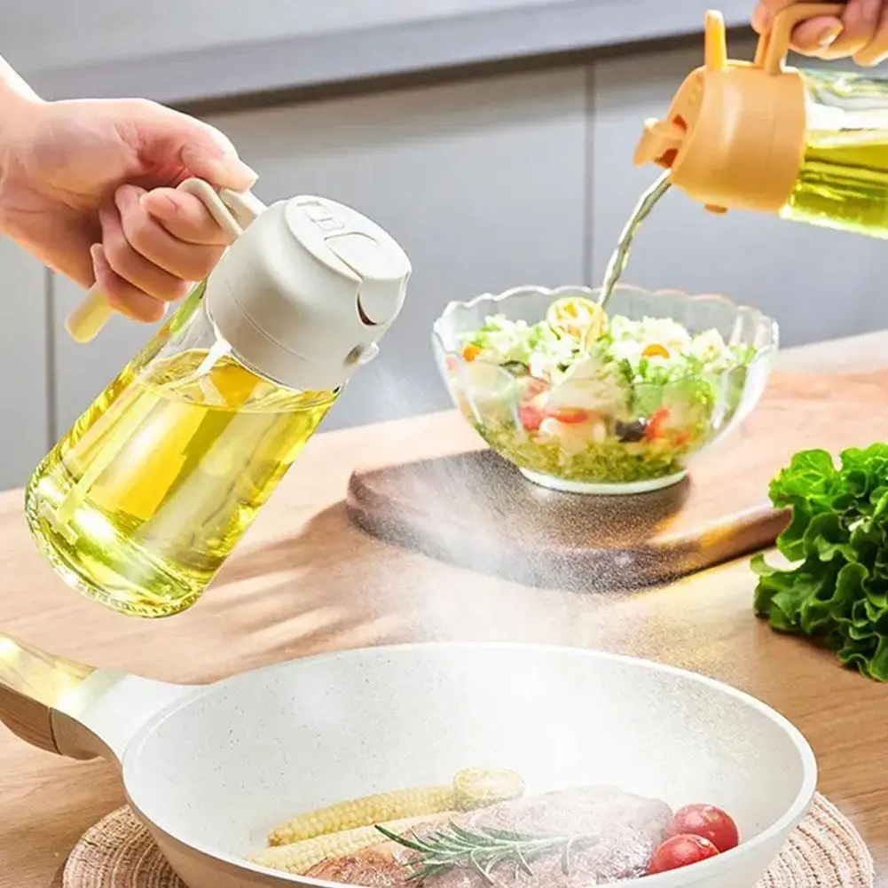 550/600ML Oil Sprayer Bottle BBQ Cooking 2 In 1 Oil Dispenser Olive Oil Pourers Sprayer Kitchen Baking Oil Mister Vinegar Bottle