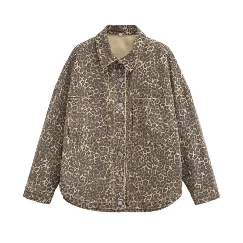 

Lady Jackets Women's Autumn Coat Leopard Print Blouses Jacket New In Coats Y2k Vintage Top American Vintage Urban Coats