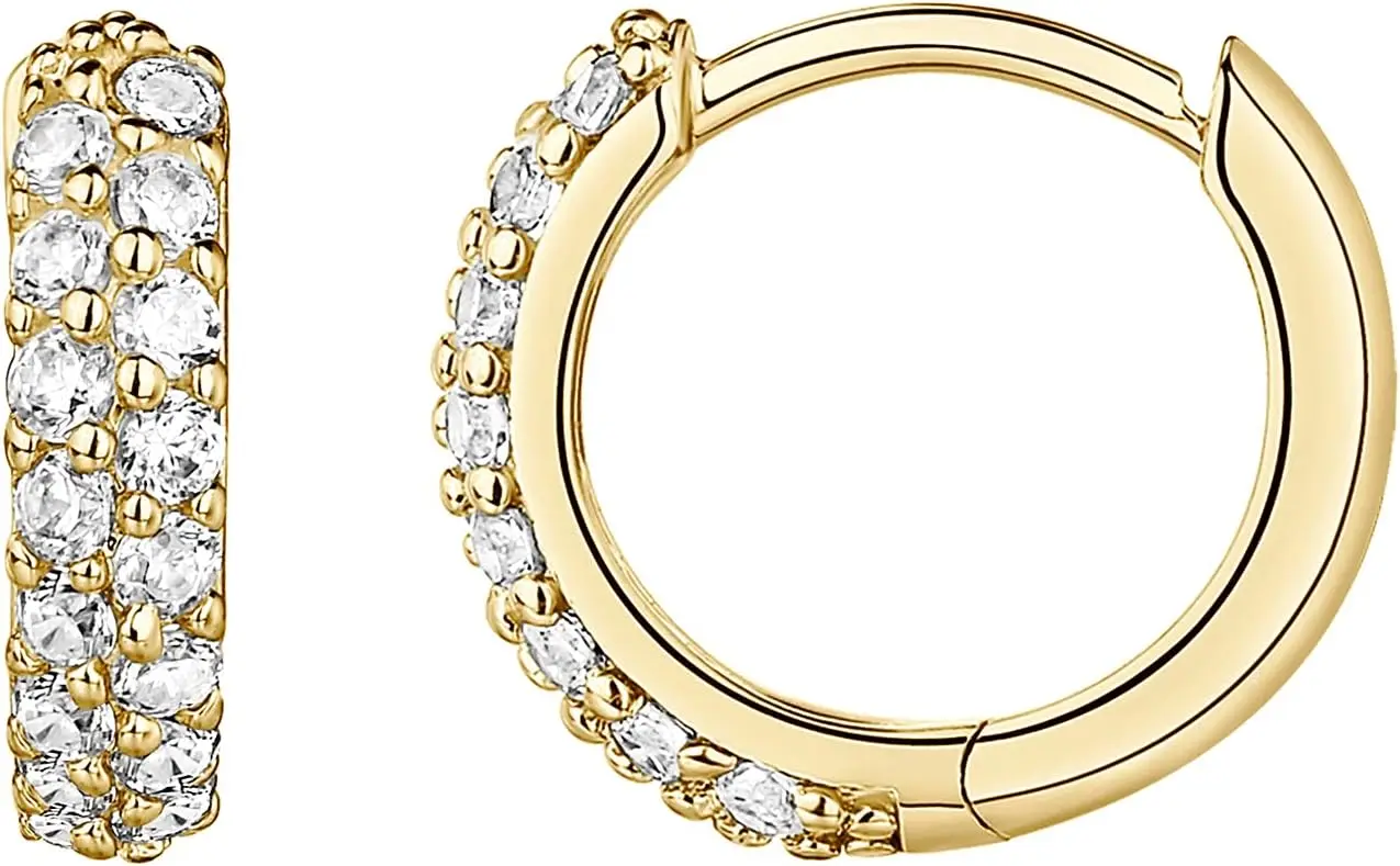 

14K Gold Plated Cubic Zirconia Huggie Hoop Earrings for Women - 925 Sterling Silver Posts Small Round