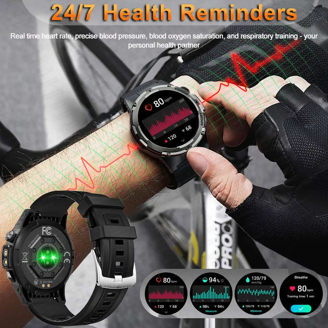 جديد NFC في الهواء الطلق العسكرية Smartwatch الرجال الرياضة لتحديد المواقع المسار IP68 مقاوم للماء ساعة مراقبة الصحة BT دعوة سوار 365nm UV + الأشعة تحت الحمراء