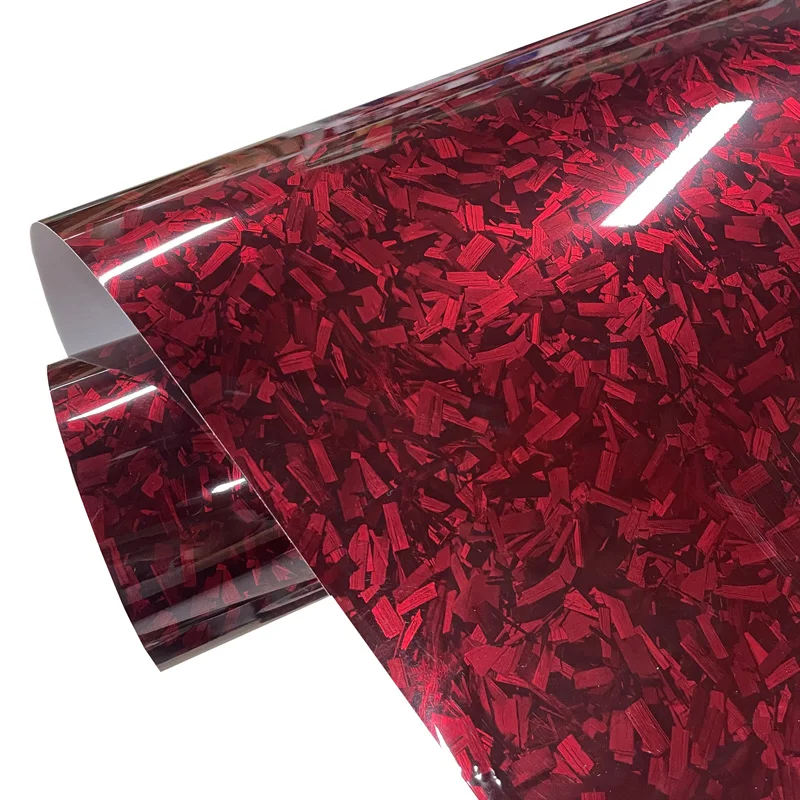 

Premium Glossy PET Forged Red Carbon Fiber Vinyl Wrap Roll Air Release Sticker Sheet Film DIY Decal Automotive Car Wrapping