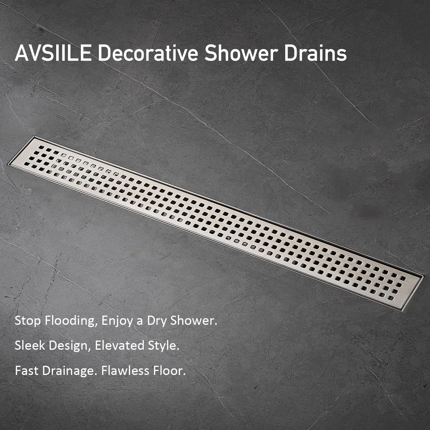 Linear Shower Floor Drain, Brushed Nickel 40 Inch 304 Stainless Steel Bathroom Drains Kit, Long Rectangular Shower Trench