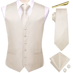 Hi-Tie Solid Silk Men Vest Champagne Pink Blue Green Purple Red Waistcoat Necktie Hanky Cufflinks Clips Wedding Business Formal