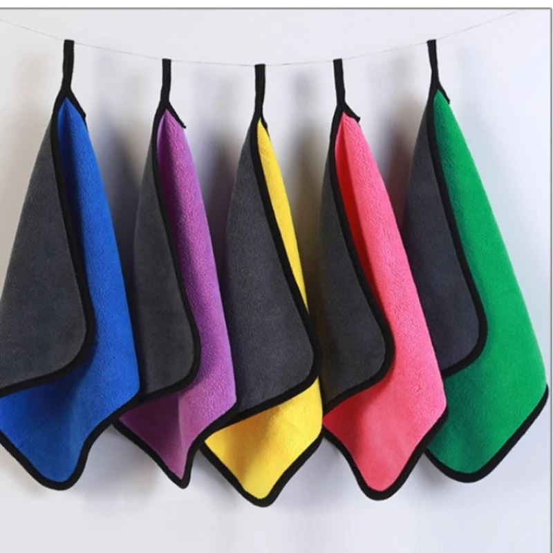 5Pcs Coral Fleece Dual Sided Cleaning Cloth Thick Absorbent Car Wash Towel AB Surface Dish Washing Rag Lint Free Reusable