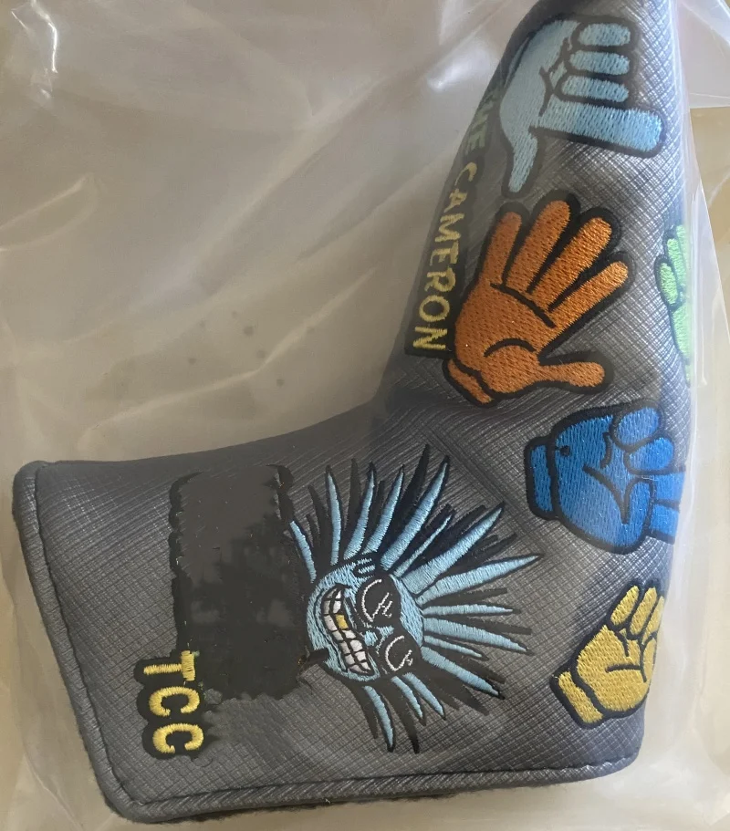 Golf outdoor training, high quality embroidered rock paper scissors, straight putter Headcover, free shipping