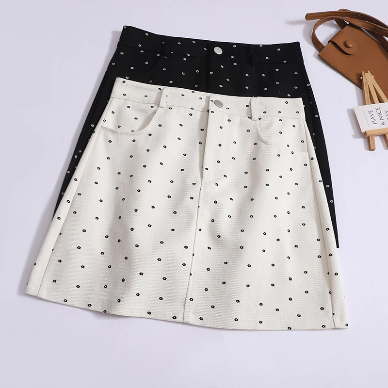 

Polka Dot Floral Short Skirts Women 2024 Spring Summer New Korean Version High Waist A-line Skirt