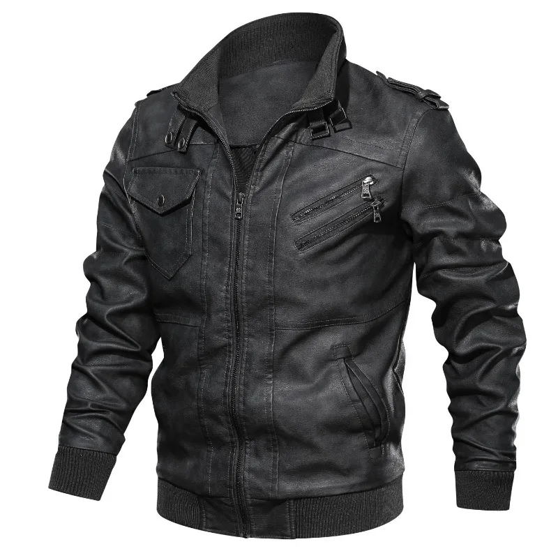 Winter Men's Removable Hooded Knitted Hat Pu Leather Jacket Large Size Recreational Locomotive Leather Jacket Men