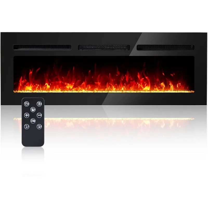 Wall Mounted, Recessed Electric Fireplace Realistic Flame Colors Linear Fireplace Heater Remote Control, Adjustable Thermostat