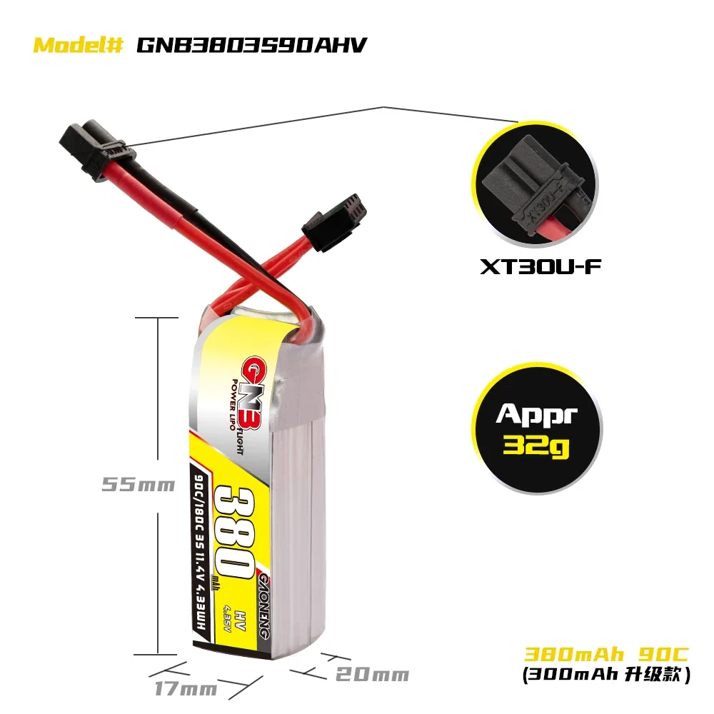 GAONENG Lipo 배터리, HV 380mAh 2S 3S 90C 180C XT30 BETAFPV 베타 75X 65X Whoop 드론 PH2.0 1:28 RC 자동차 드리프트 미니 Z 블레이드 MCPX BL