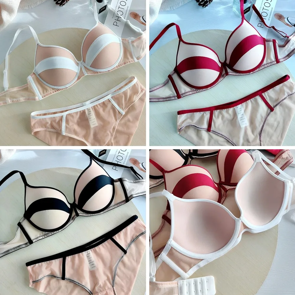 

Exquisite Lace Underwear Set with Soft Steel Ring Bra, Push-Up Thin Cups & 2-Row Button Strap