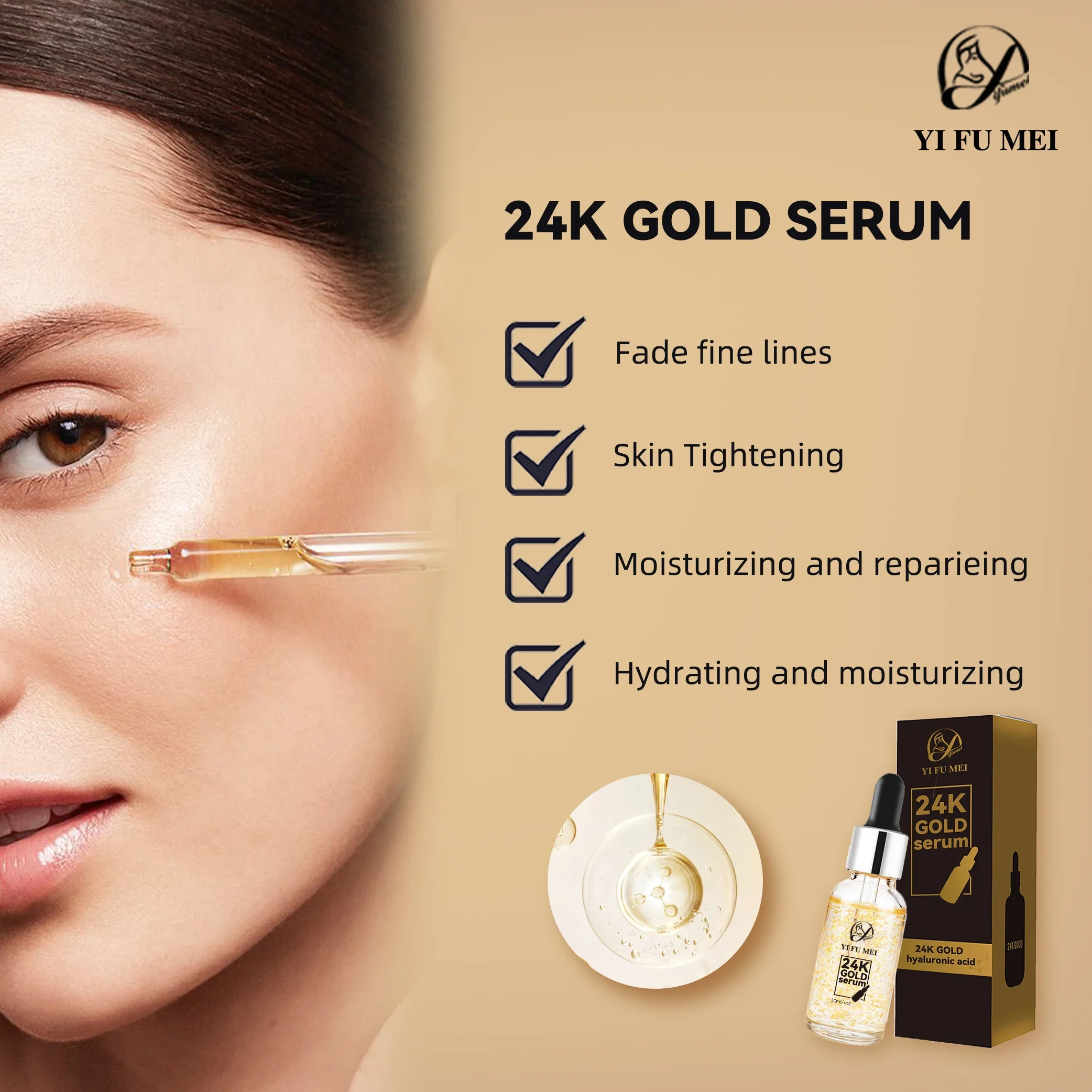 24K Gold Collagen Face Serum Hyaluronic Acid Niacinamide Lifting Face Firming Anti Aging Reduce Wrinkles Gold Essence 30ml