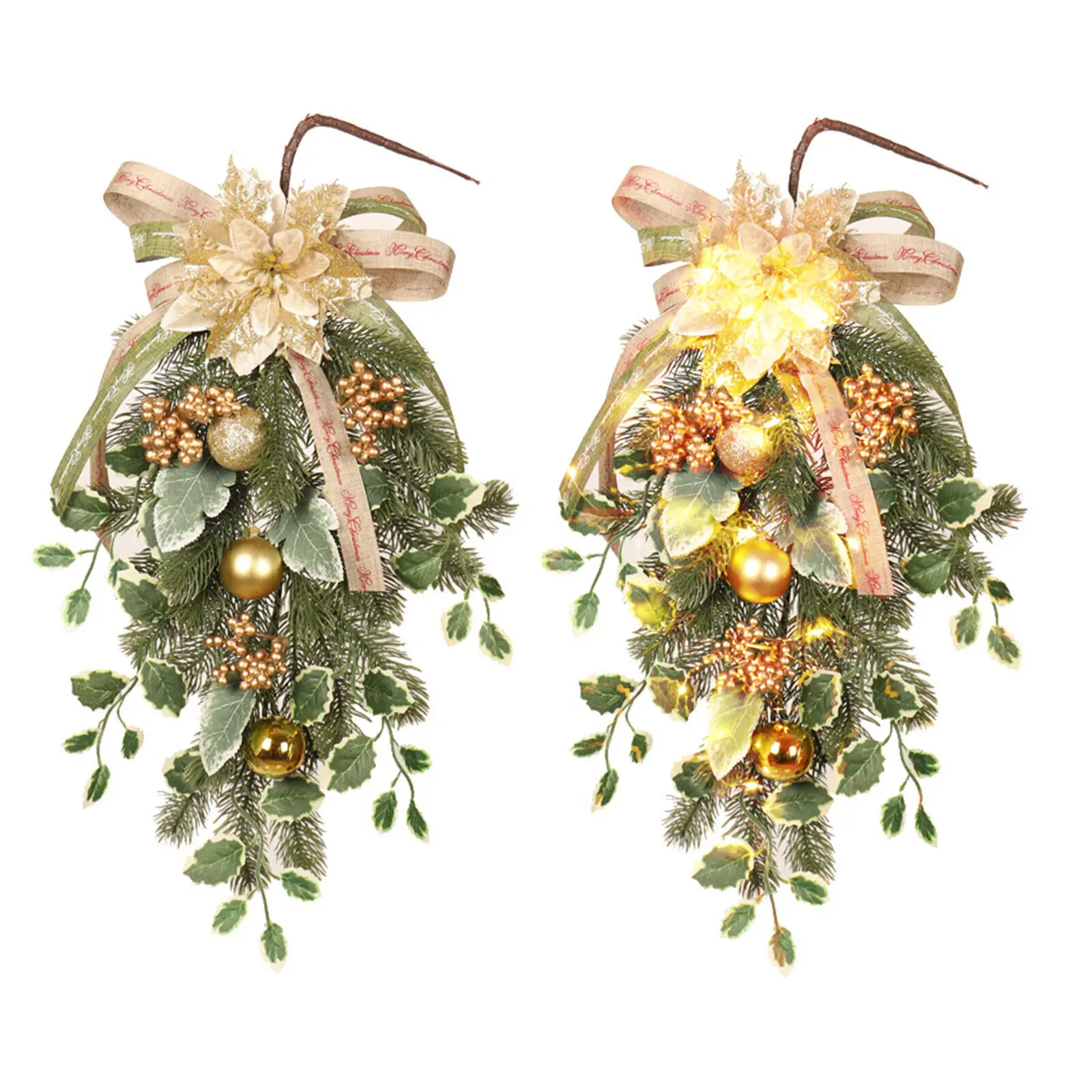 Christmas Outdoor Large Wreath Decoration 2023 Xmas Flower Ornament Home Room Door Wall Hanging Garland 2024 New Year Decor Gold