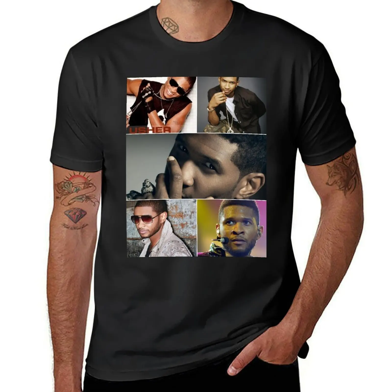 Usher American R&B singer Ultimate Aesthetic Photo Collage - 2 T-Shirt tees graphics funnys plus sizes Short sleeve tee men