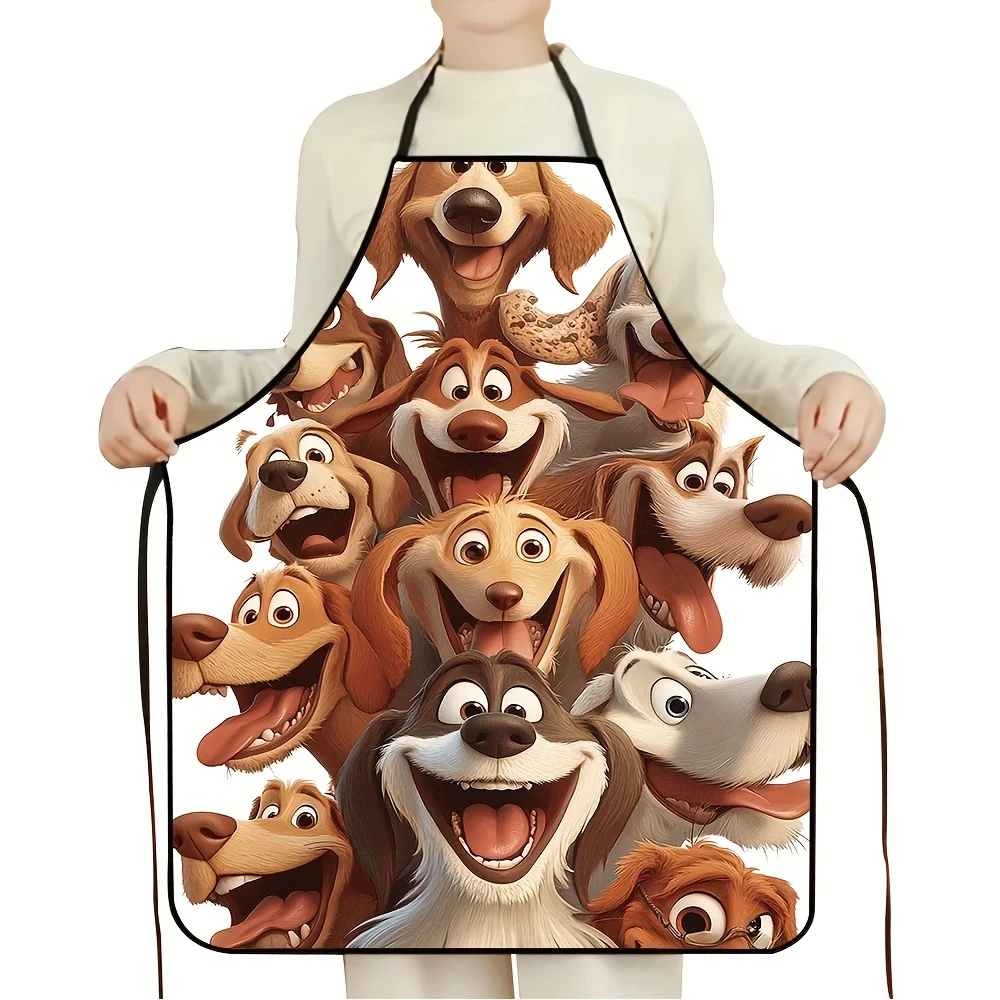 Cartoon Dog Pack Apron – 8 Playful Pups Print, Waterproof Polyester, Adjustable Neck & Waist, Unisex Kitchen BBQ Gift