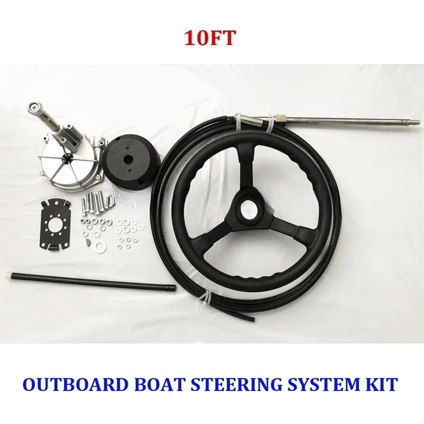 10FT Cable Mechanical Steering Kit - 13.5 Inch Steering Wheel for Marine & Outboard Steering Systems