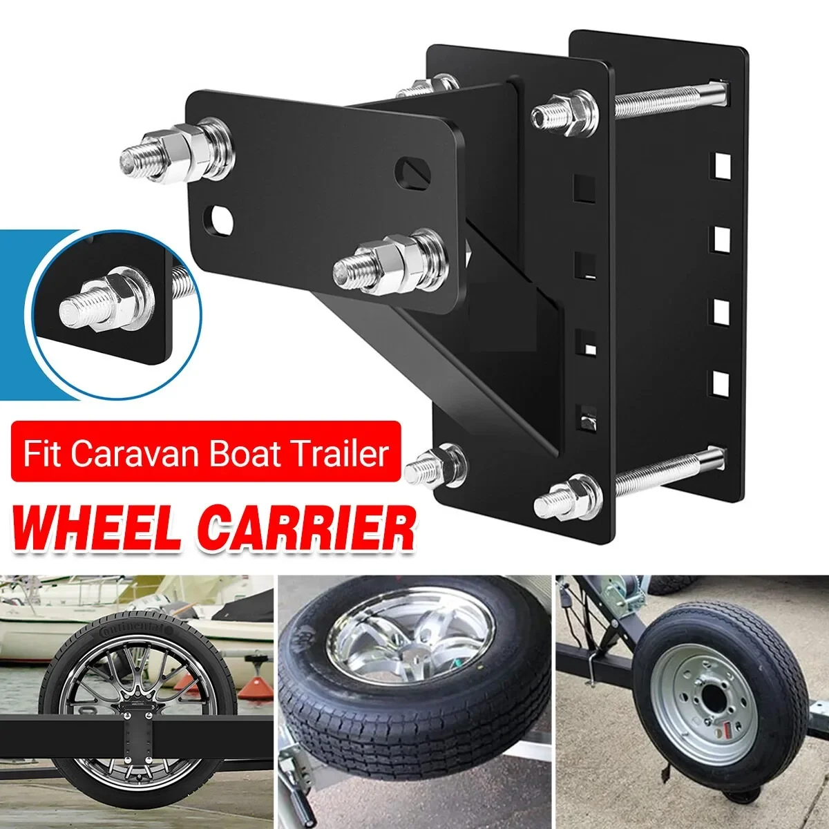Black Spare Wheel Carrier Bracket 150 Lbs Heavy Duty Tyre Holder Mount for Trailer Caravan RV Boat Off-Road Tire Spare Mounting
