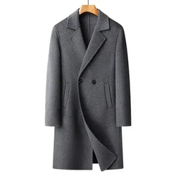 Wool 51% Autumn and winter new men's double-sided wool coat medium and long suit collar cashmere coat men's woolen trench coat