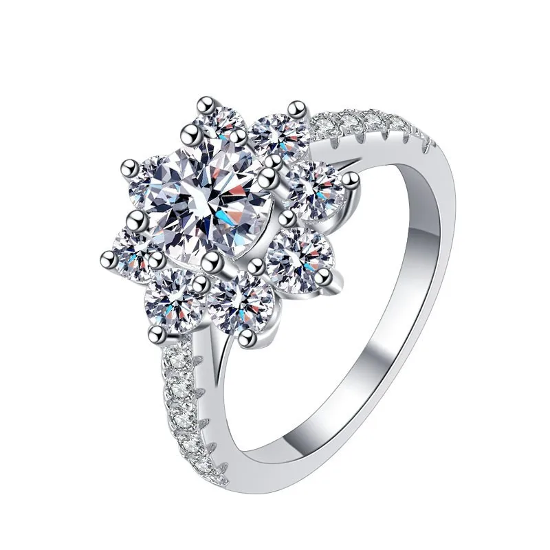 JZ0001 Lefei Fashion Trendy Luxury 1 Ct Classic Diamond-set Moissanite Flower Ring For Women s925 Silver Wedding Elegant Jewelry