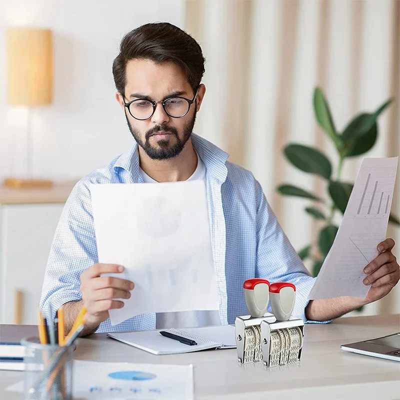 Lindo sello de fecha en español, francés, inglés para planificador de negocios, almohadilla de tinta de goma ajustable, diario de fecha, papelería