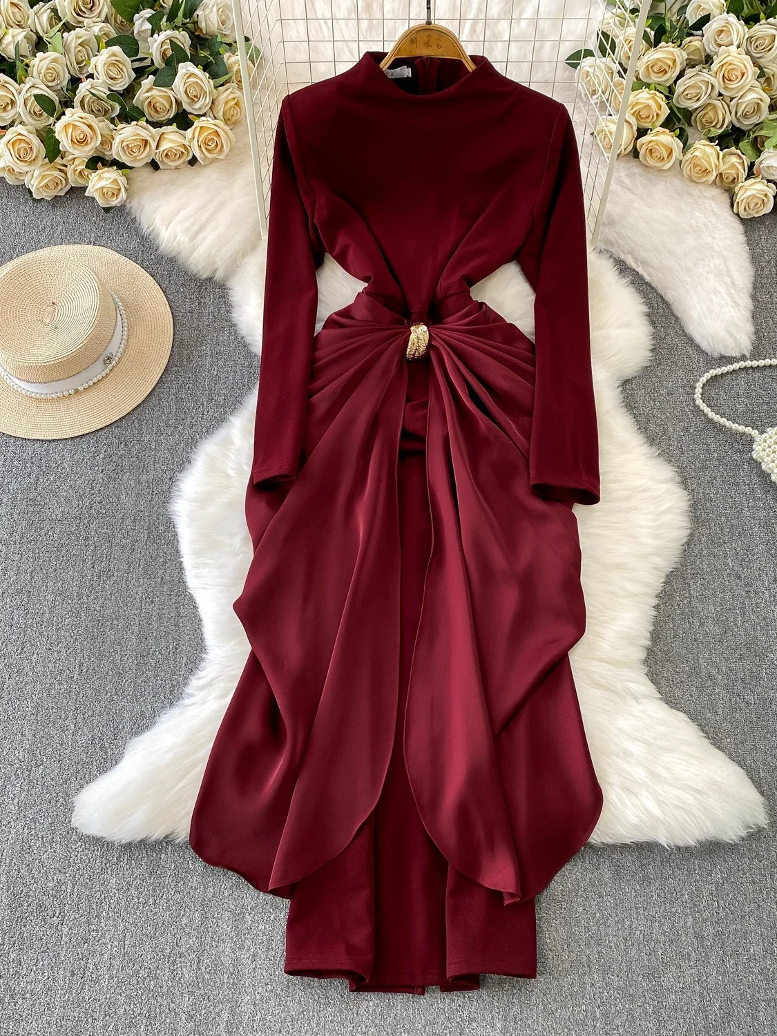 

Ele Асимметричное длинное платье женское осенне-зимнее платье трапециевидной формы с высокой талией Роскошный женский дизайн Аосфера Dr