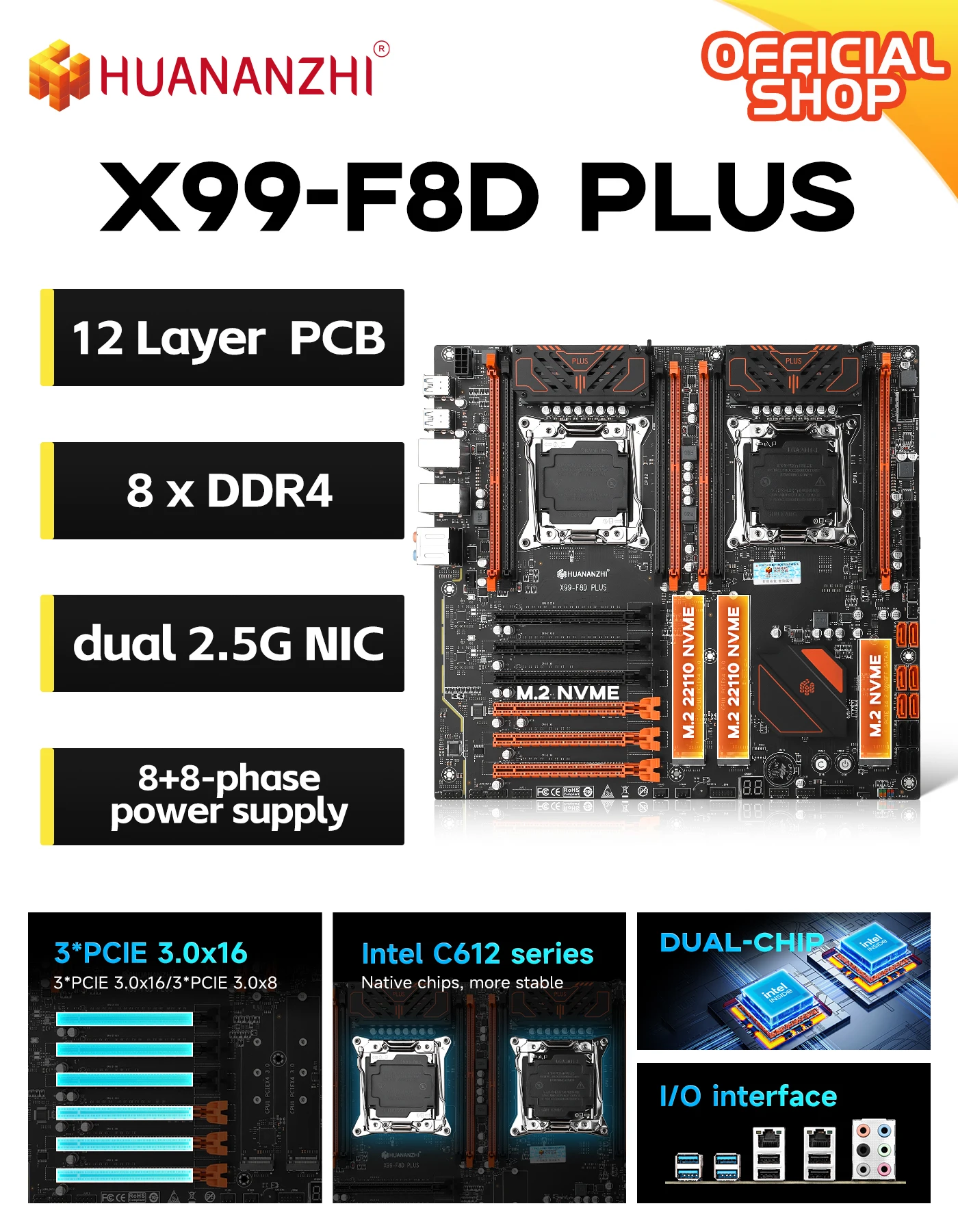 HUANANZHI X99-F8D マザーボード デュアルCPUソケット Amazon | HUANANZHI X99-F8D LGA2011-3 コンピューターマザーボード