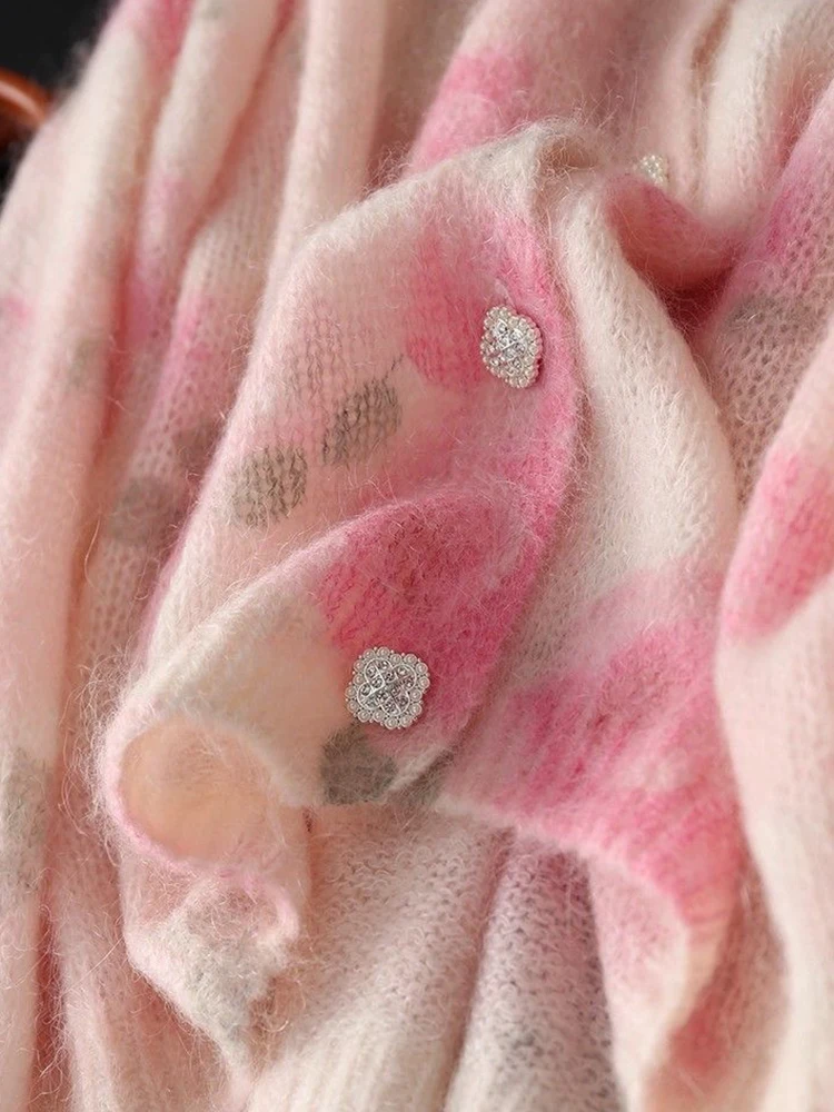 เสื้อคาร์ดิแกนไหมพรมลายดอกไม้สุดหรูสำหรับผู้หญิง แขนยาว สไตล์วินเทจ ทรงหลวม คอโอ ติดกระดุมแถวเดียว เหมาะสำหรับฤดูใบไม้ร่วง