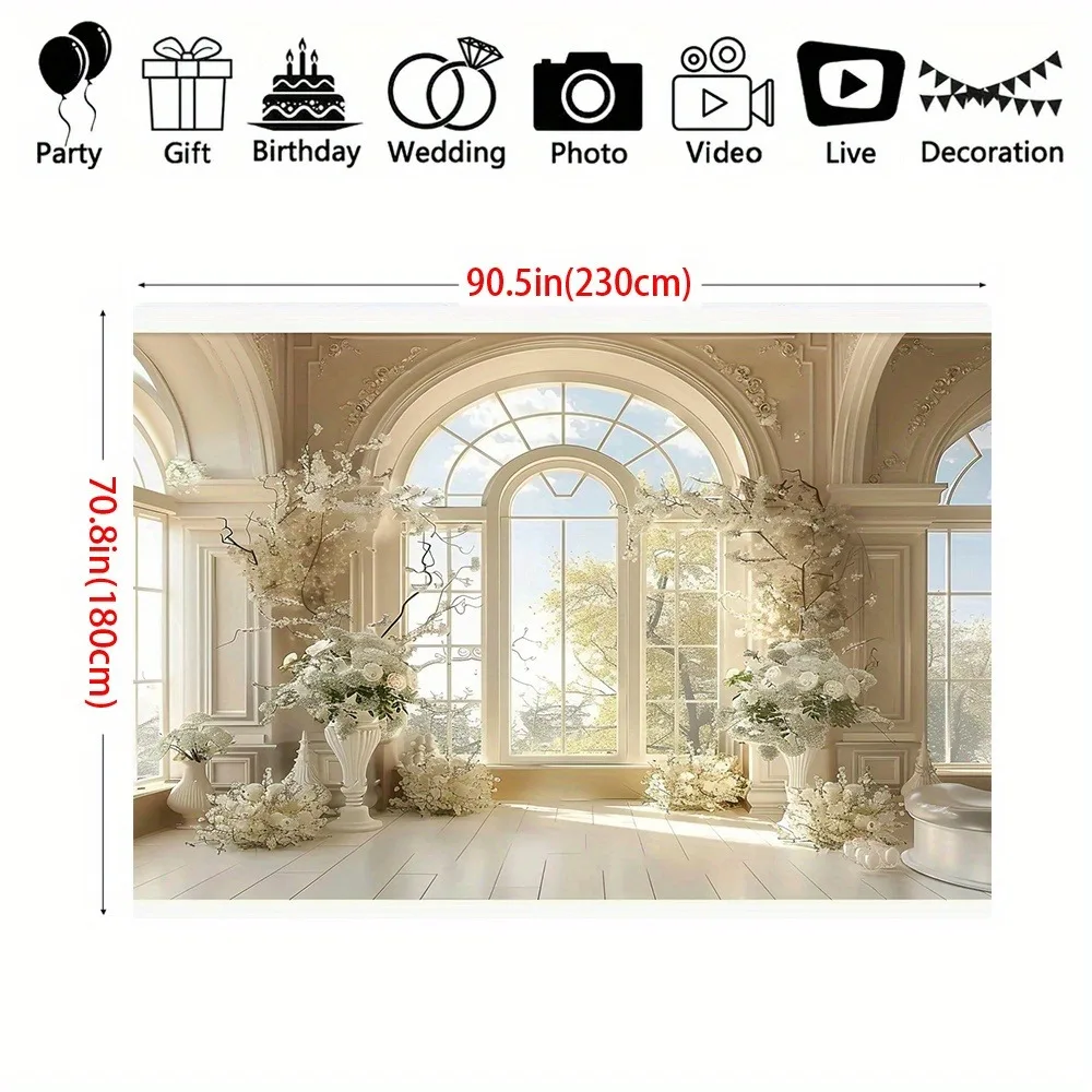 Elegant white flowers and castle wedding background photography background Bride shower engagement and party