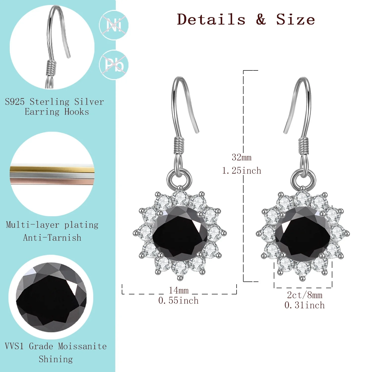 

LAMVOICE Valentine’s Day, gift for daughter,S925 sterling silver, 4 carat moissanite earrings, designer item high quality