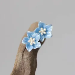 Blue Flower Small Stud Earrings for Women Girls Mini Beads Camellia Charms Fashion Earrings Party Elegant Cute Sweet Jewelry