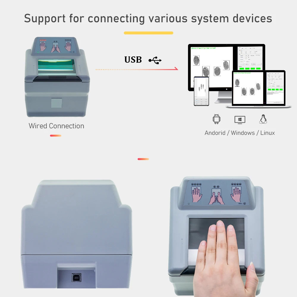 HFSecurity Bio 8 Plus 442 Vingerafdrukscanner met twee duimen Live scannen Grote sensor Windows Android Vingerafdrukscanner voor overheid