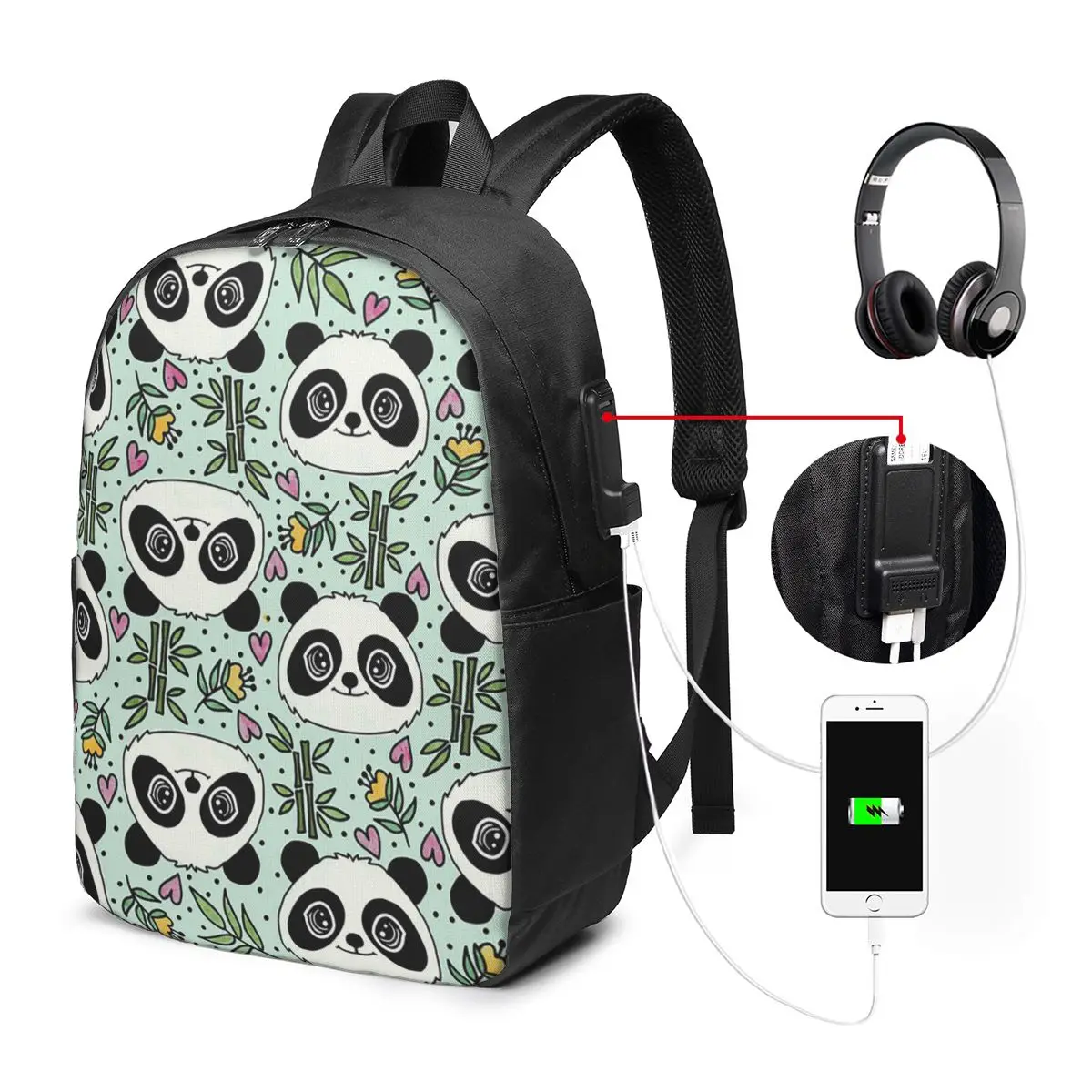Cute Cartoon Panda Pattern Backpack Travel Notebook Bag Computer College Student School Bag Laptop Shoulder Bags for Men Women