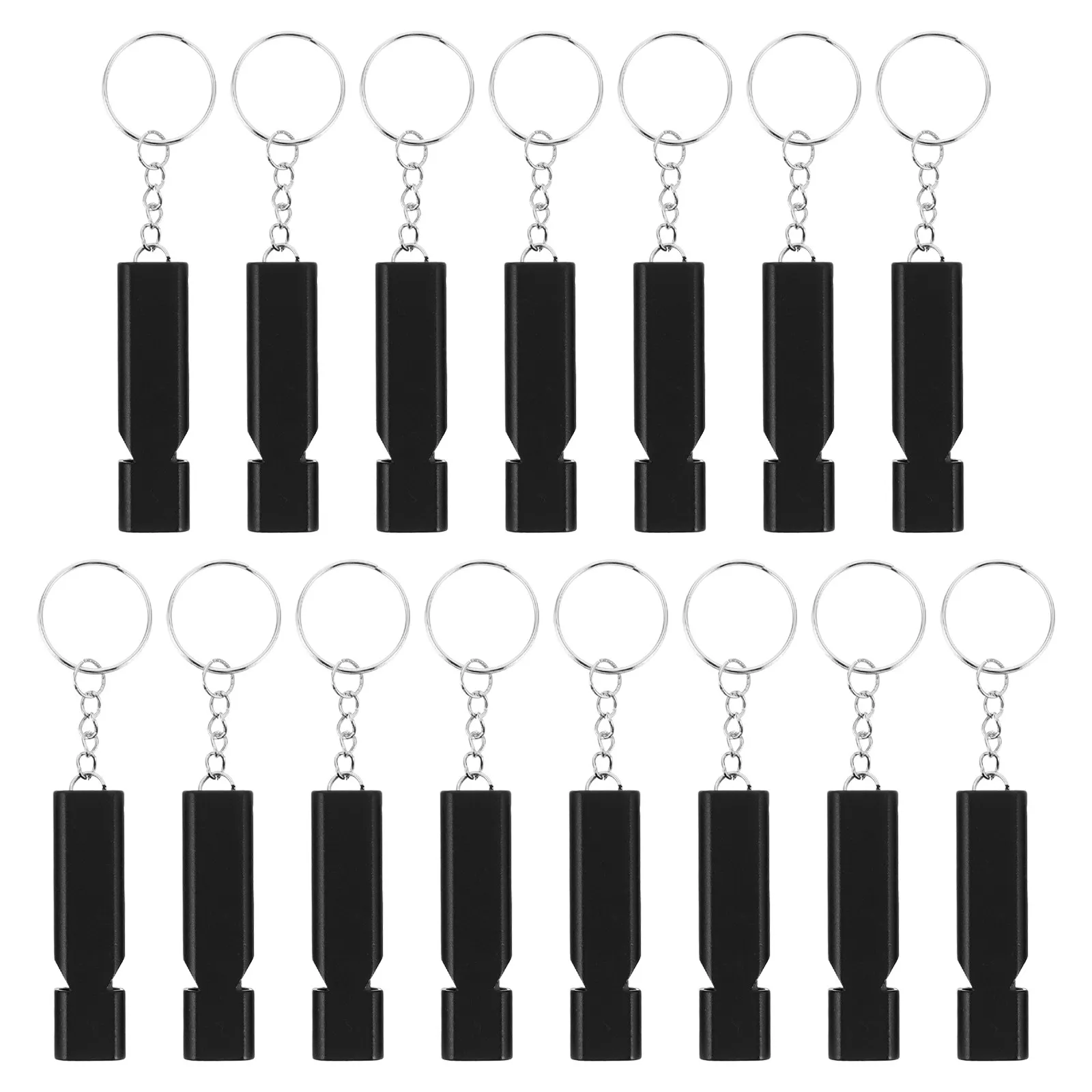 

15Pcs Survival Safety Whistles Outdoor Aluminum Emergency Double Tube Loud 110Db Black Keychain Whistles for Camping Hiking
