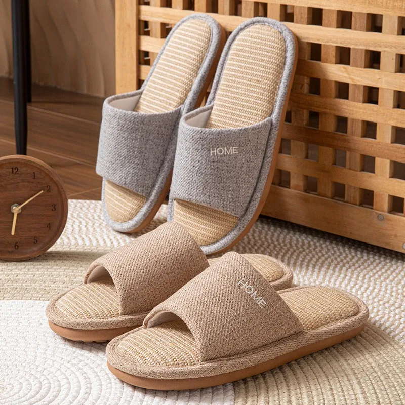 

New Summer Women Home Slippers Breathable Linen Light Flats Sandals Soft Comfortable Couples Non-Slip Slides Indoor Men Slipper