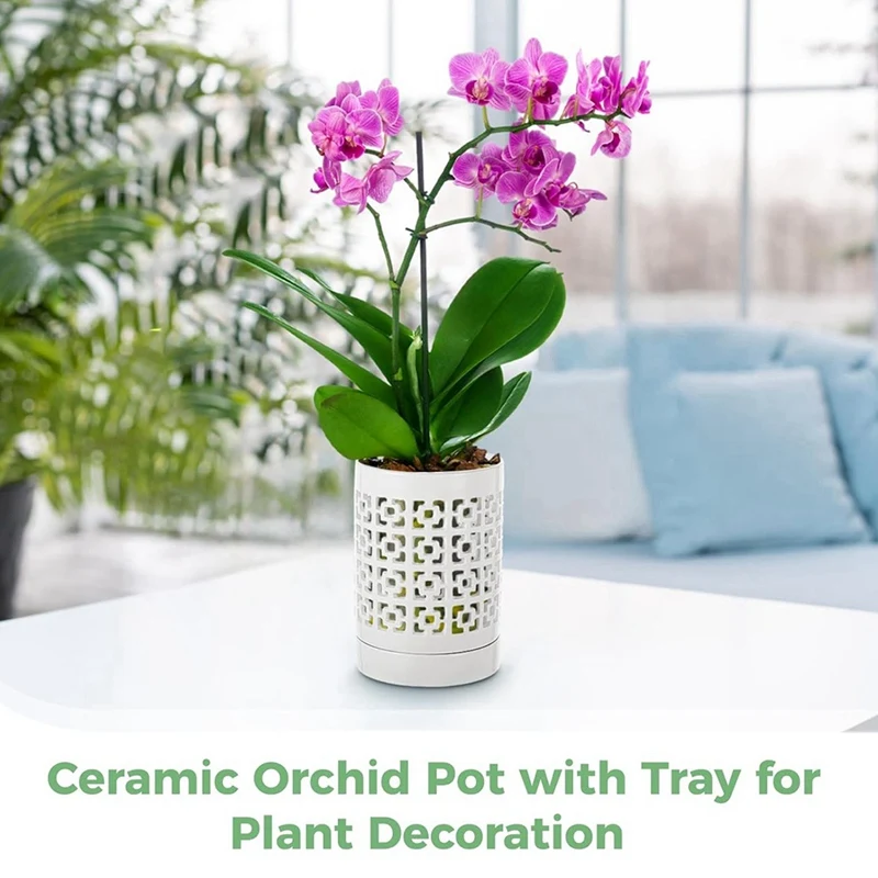 ABYN-Orchid Pot With Holes  Plant Pots Outdoor Indoor Flower Pots For Repotting With Drainage And Saucer 4 Inch