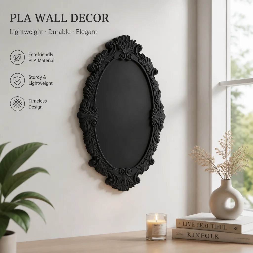 Ornate Oval Baroque Wall Decor, Black PLA Plastic Vintage Decorative Wall Plaque for Dark Academia Farmhouse Home Decor