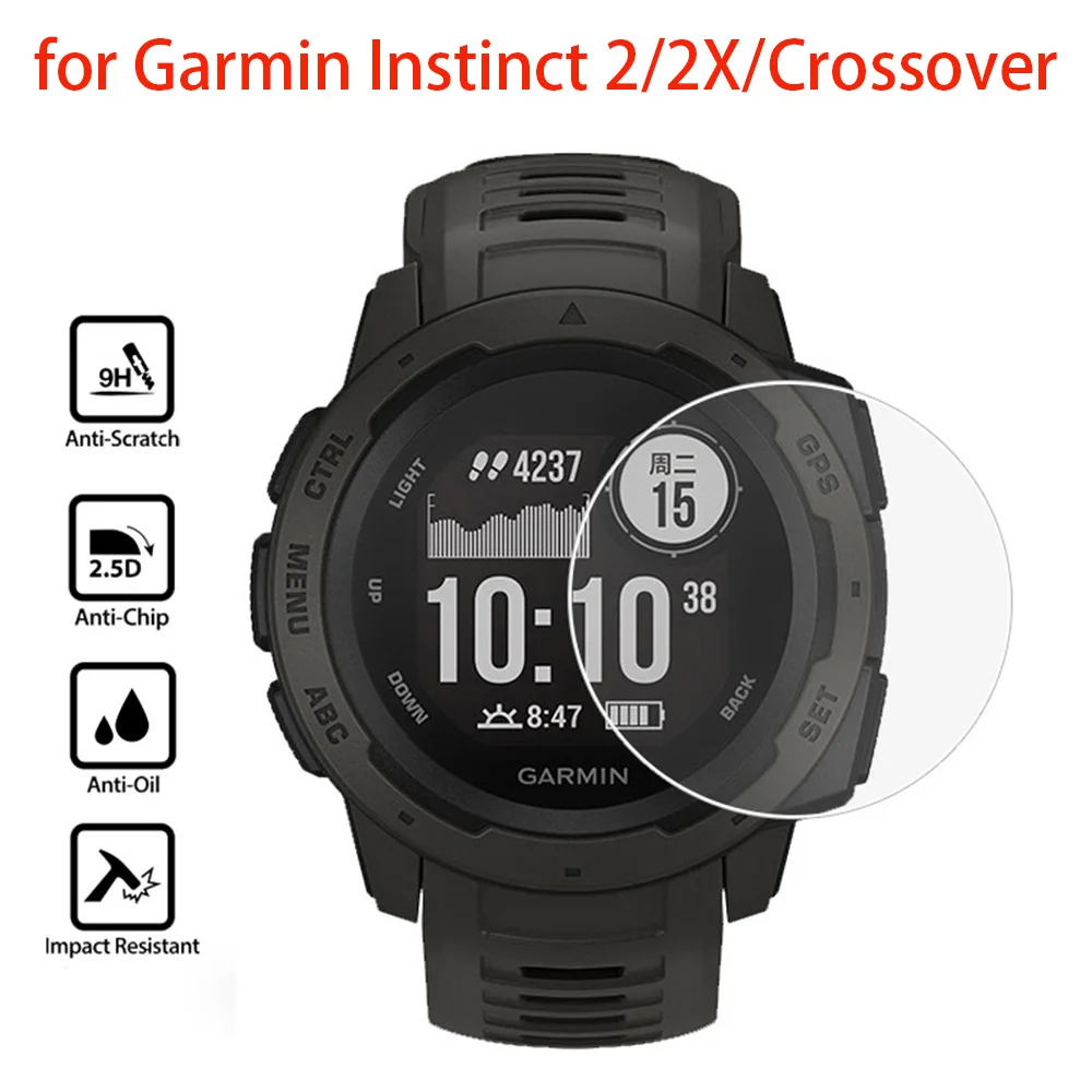 

2pcs Tempered Glass Screen Protector for Garmin Instinct 2 45mm 2X 50mm Instinct Crossover 2.5D Edge 9H High Hardness HD