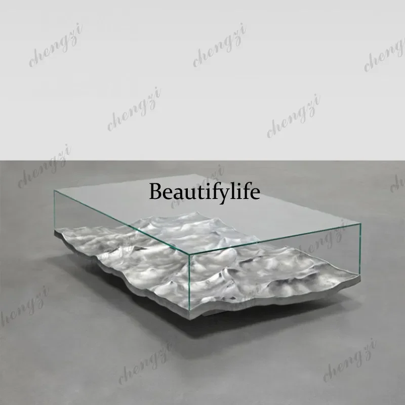 D136 Creative furniture stainless steel water ripple coffee table hotel model room electroplated silver gold glass table
