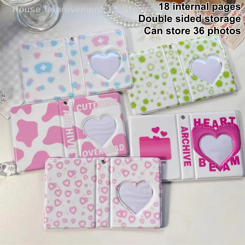 Cute Photo Album 3 Inch Love Heart Hollow Picture Storage Case Kpop Card Binder Name Card Book Photocard Holder 36 Pockets