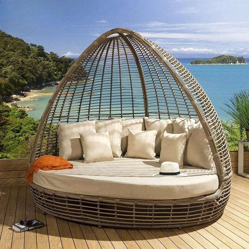 Outdoor rattan chairs, reclining scenic bed and breakfast furniture balcony courtyard swimming pool leisure hotel bar bed