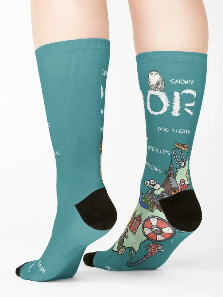 Norway - illustrated map Socks retro FASHION kids Socks Male Women's