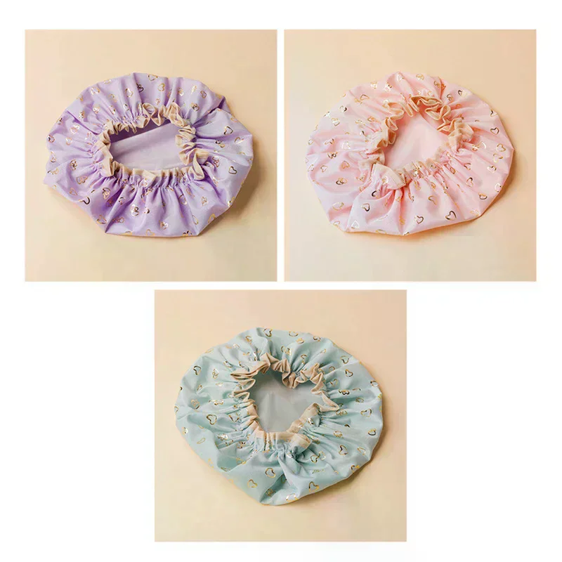 1pcs Waterproof Shower Cap Double Layer Elastic Shower Hair Cover Women Supplies for Kitchen Bathroom Shampoo Caps Bathing