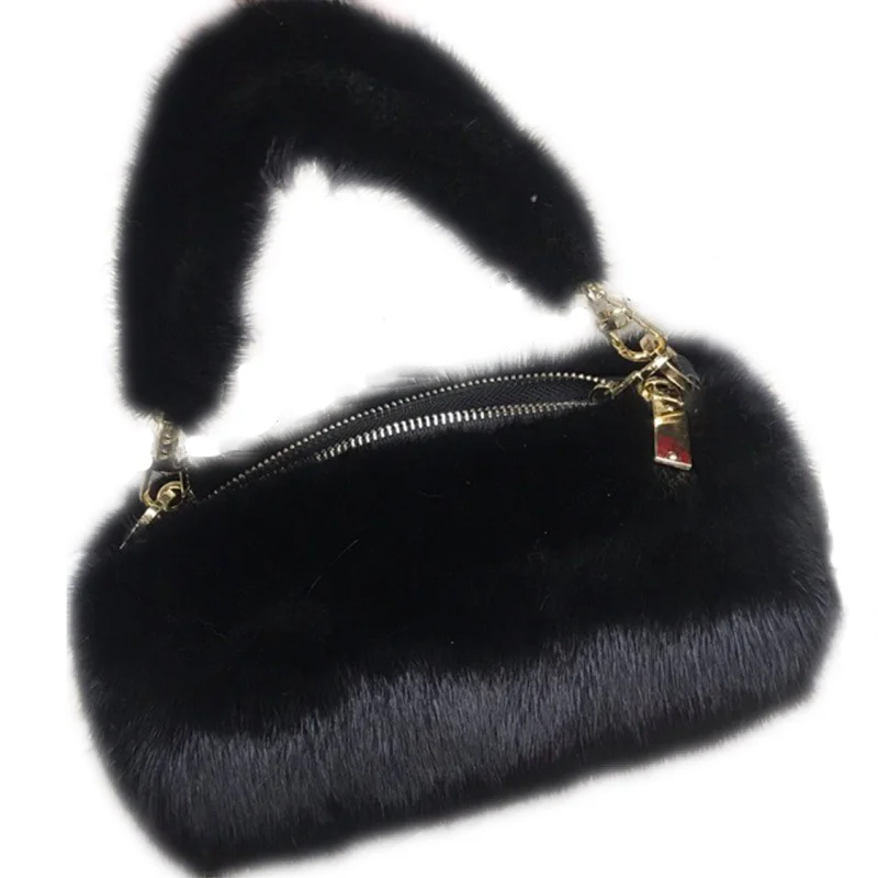 Imported Luxury Mini Fur Handbag Ladies High Quality Mink Fur Pillow Bag Mink Hairball Embellished Premium Fur Bag