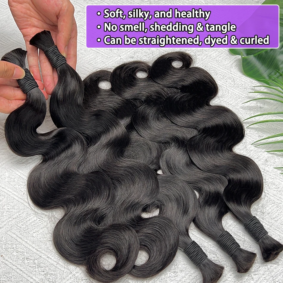 Body Wave Double Drawn Bulk For Braiding Human Hair No Weft Hair Extension #1B Natural Color Unprocessed Raw Virgin Braids Hair