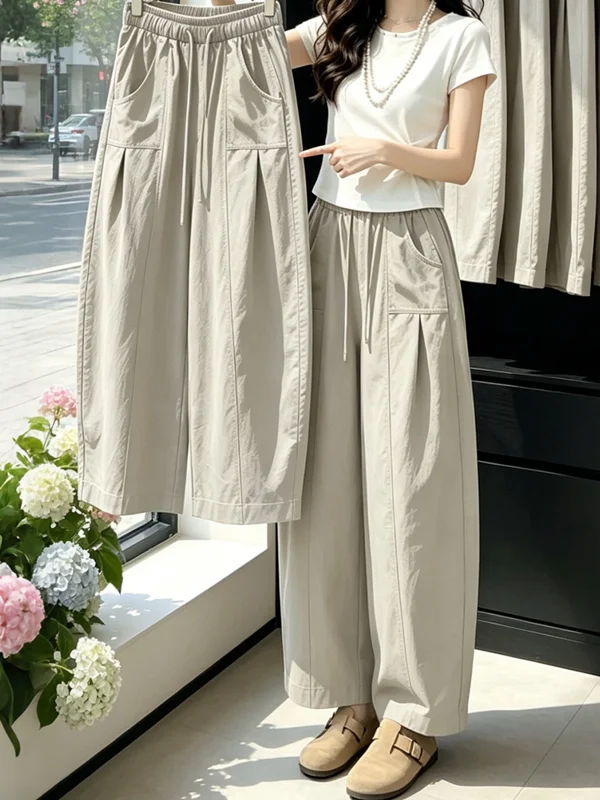 Fashionable Large Size Wide Leg Pants Women Summer Loose Slimming Nine Points Casual Balloon Pants Ice Silk Pants Ladies