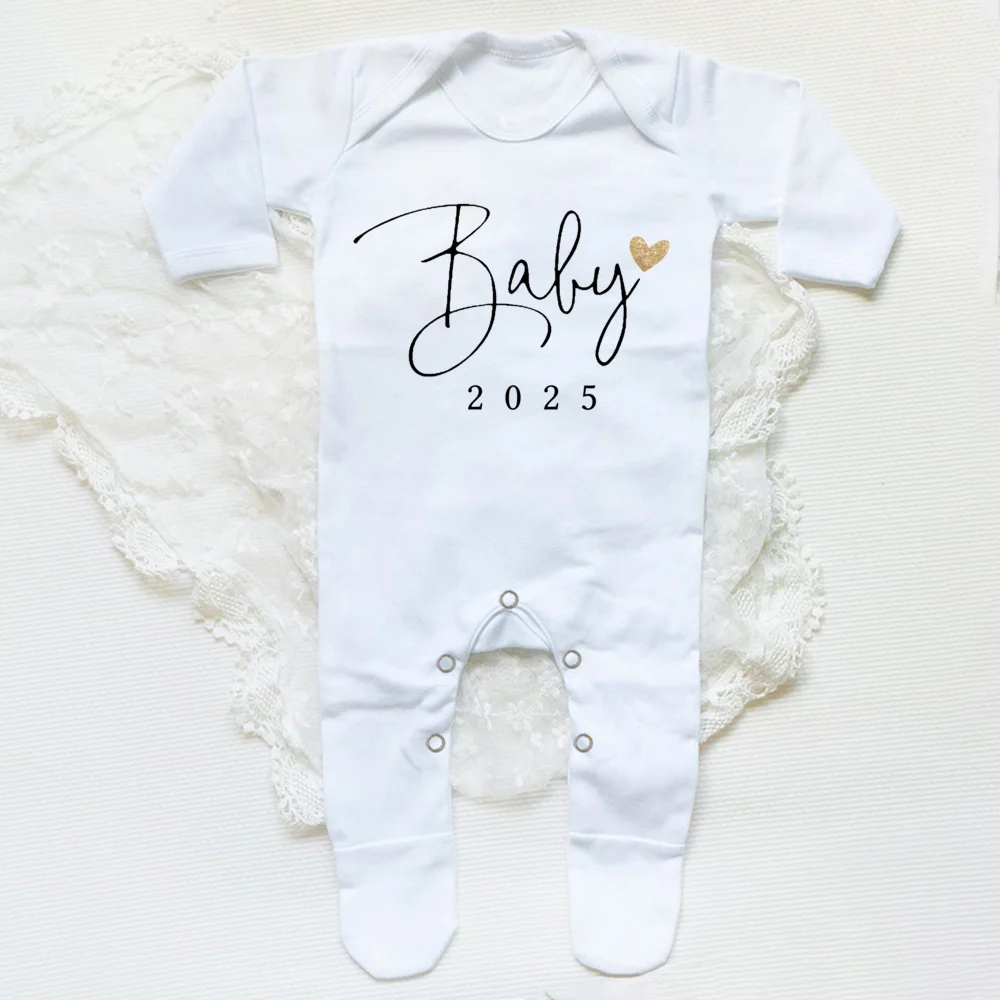 Coming Soon 2025 Print Baby Sleepsuit Long Sleeve Casual Infant Footie Round Neck Coming Home Outfit Newborn Hospital Outfit