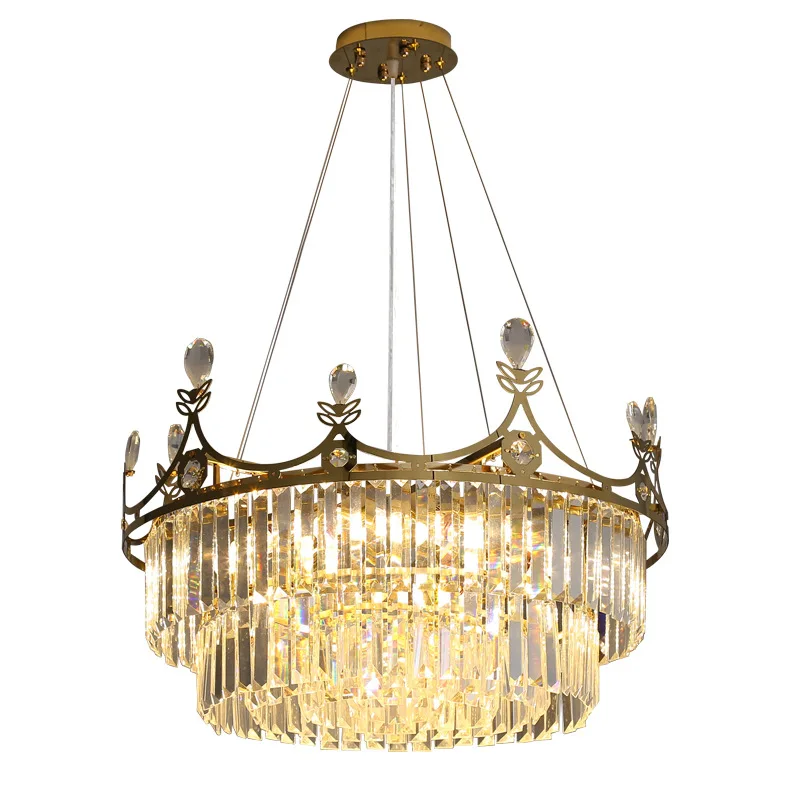 Pendant Modern Living Room Lamp Grand Crown Light Luxury Crystal Chandelier Dining Room Bedroom Simple Modern Stainless Stee