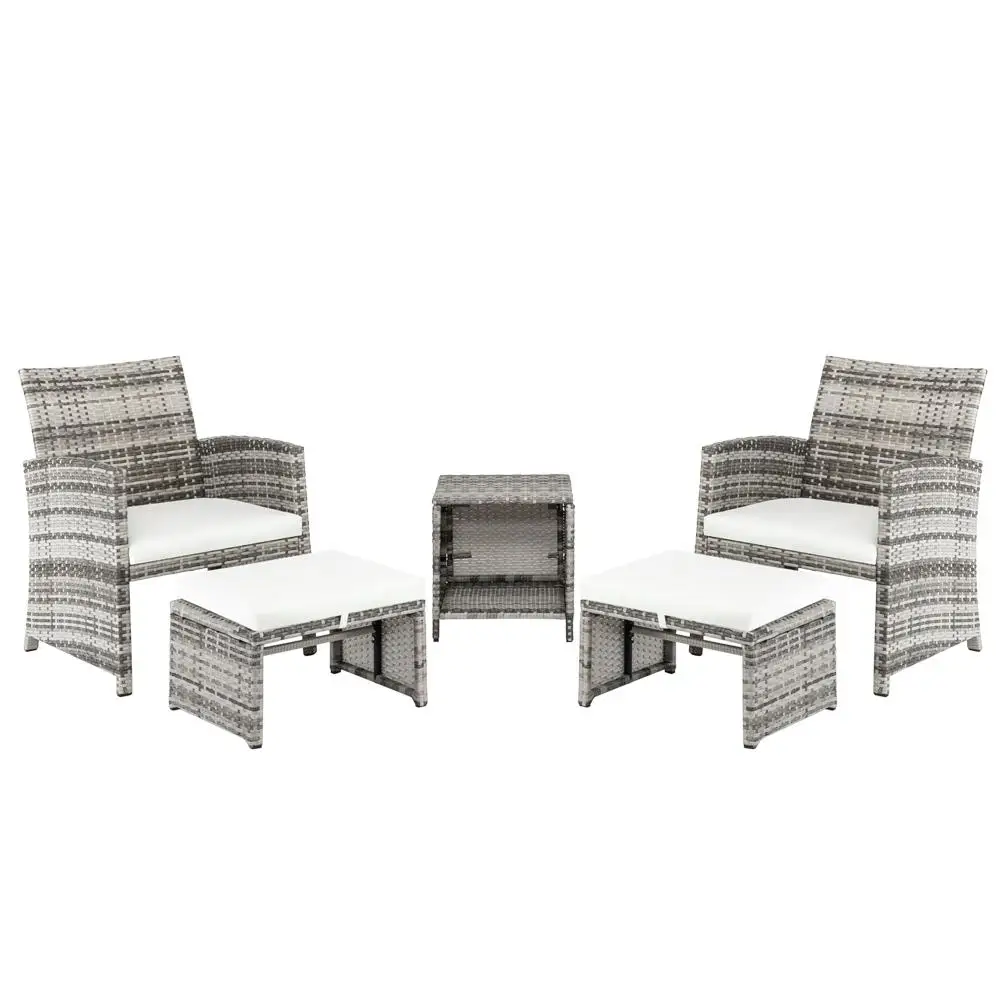 5-Piece Gray Gradient Sofa Set: 2 Chairs, 2 Footstools, 1 Coffee Table Combo