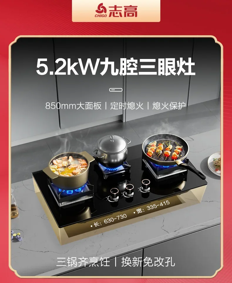 Chigo Gas Stove 2 Burner Built in Natural Gas LPG Cooktop for Home Kitchen CAC