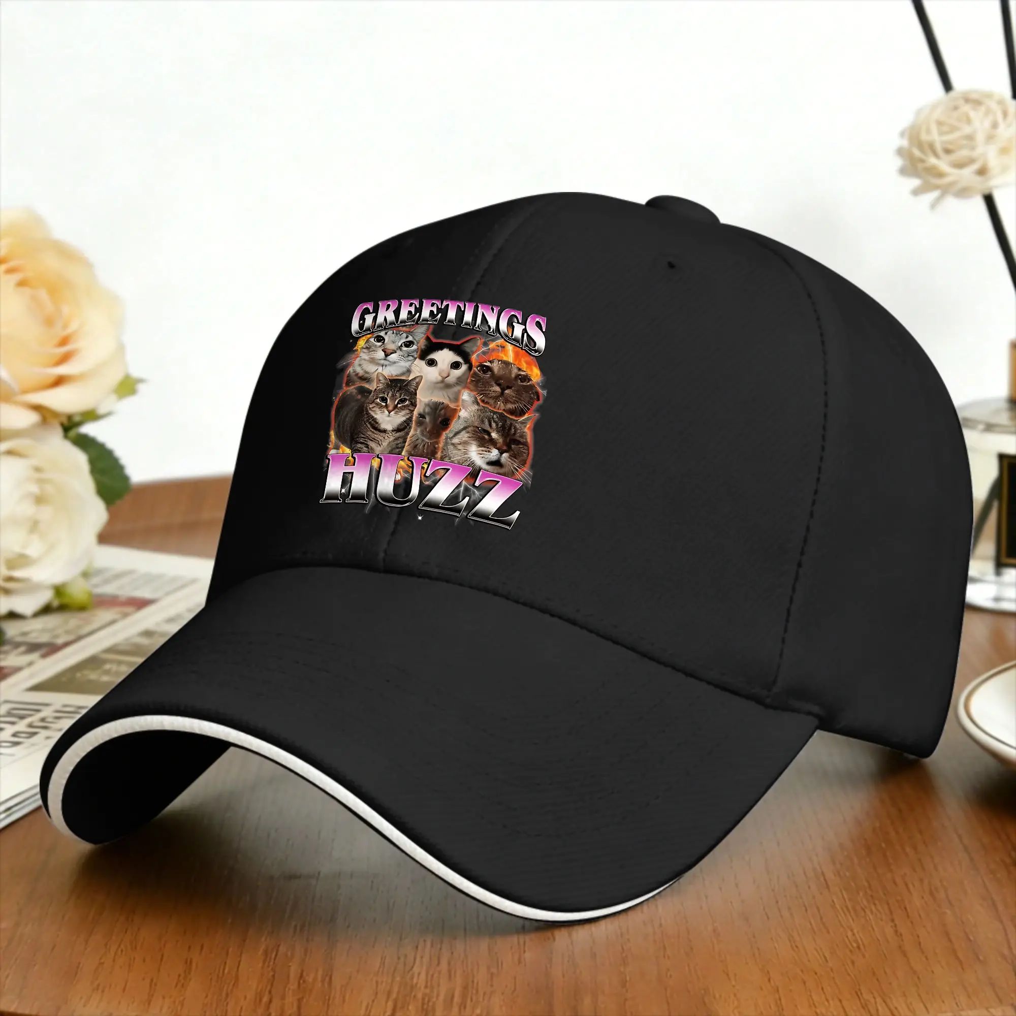 Greetings Huzz Funny Cat Meme Chaos Collage Sun Baseball Cap  Summer Casual Hip Hop Hats For Unisex Outdoor Sport Snapback Cap