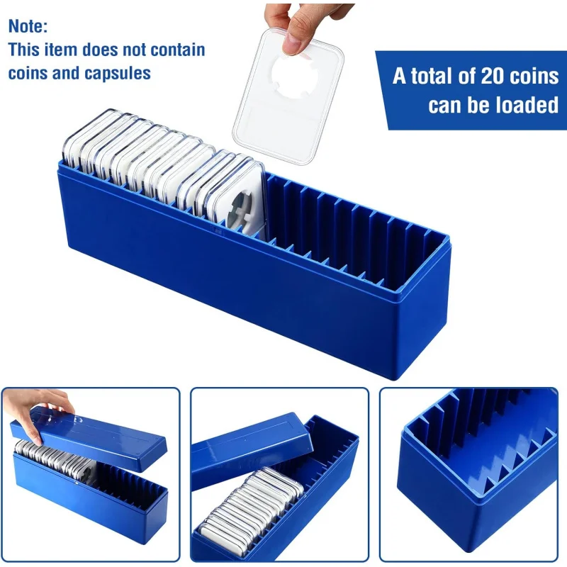 3 Pcs Plastic Coin Slab Storage Box Compatible with 20 Holders Blue Specie Trays fo